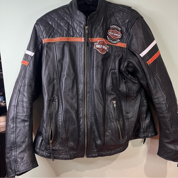 Harley-Davidson Black Leather Jacket with Orange Accents - Picture 3 of 16